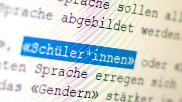 Auf einem Bildschirm ist das Wort «Schüler*innen» zu sehen.